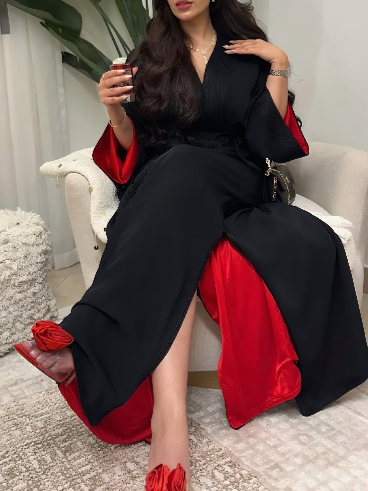 Caftan Leya - Noir&Rouge
